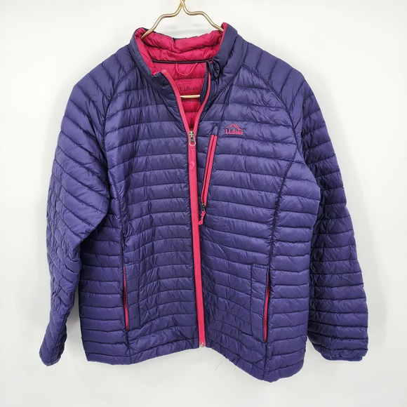 LL Bean Girl’s XL Blue & Pink 650 Goose Down Packable Downtek Puffer Coat - Picture 1 of 9